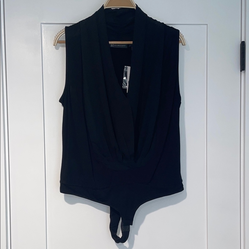 New York & Company Black Draped Bodysuit